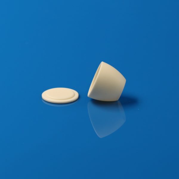 Small Flat Bottom Bulbous Conical 99% Alumina Crucible with Round Lid - OD36.45×H28.32mm (2)